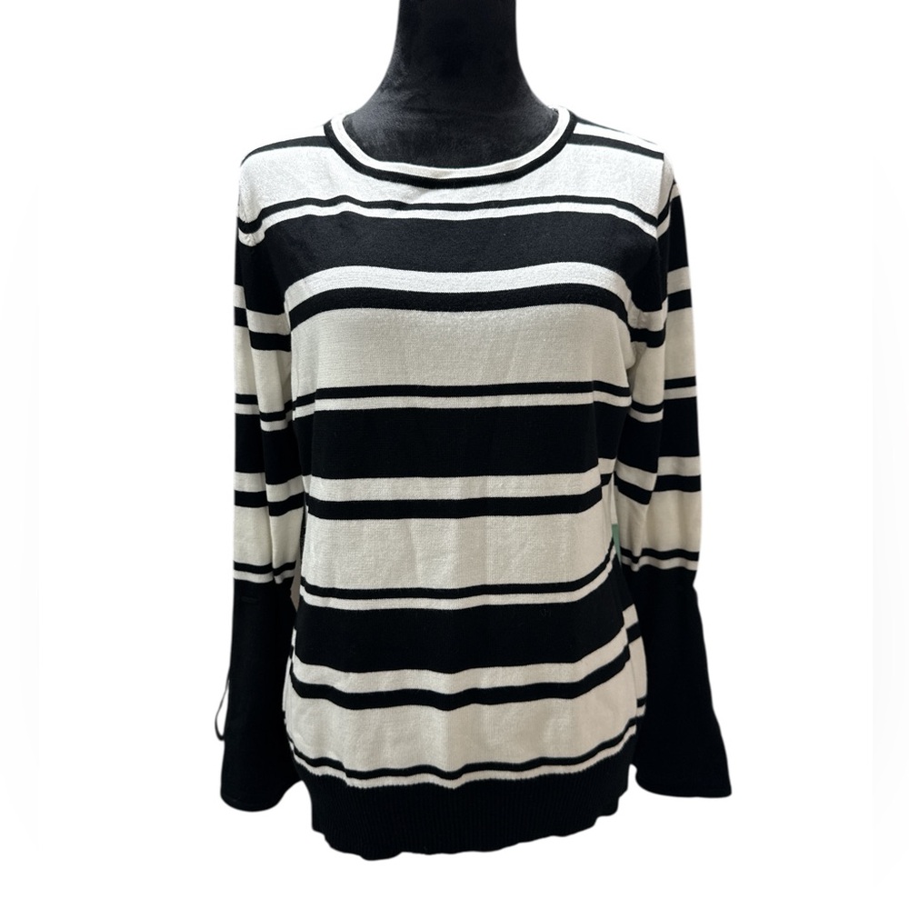 Vila Milano Striped Bell Sleeve Sweater Medium Black White Nautical Knit - Picture 1 of 7